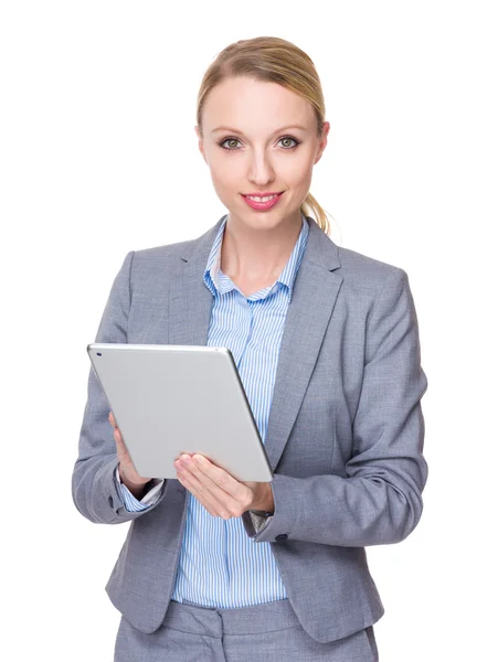 Young caucasian businesswoman in business suit — Stock Photo, Image