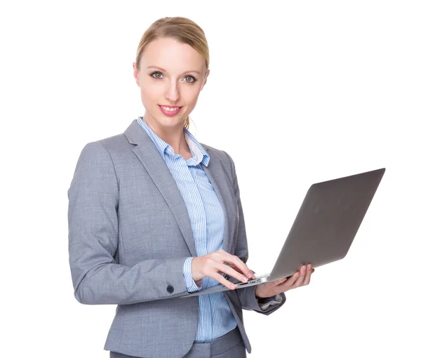Young caucasian businesswoman in business suit — Stock Photo, Image