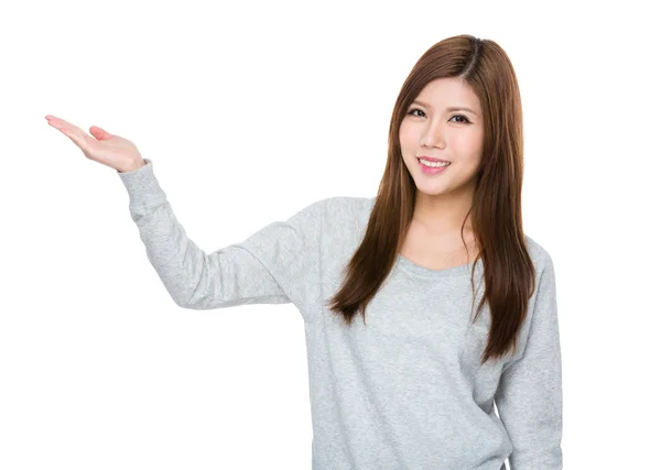 Asian young woman in grey sweater — Stock Photo, Image