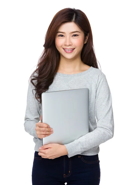 Asian young woman in grey sweater — Stock Photo, Image