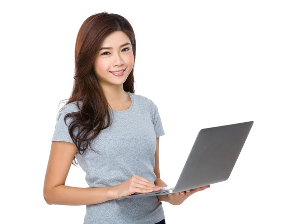 Asian young woman in grey t-shirt — Stock Photo, Image