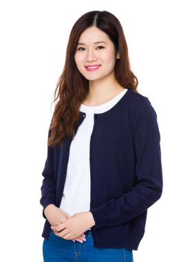 Asya genç kadın mavi hırka