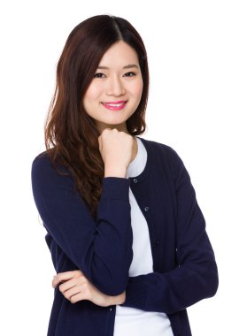 Asya genç kadın mavi hırka