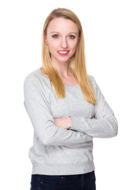 gri süveterli Kafkas genç kadın