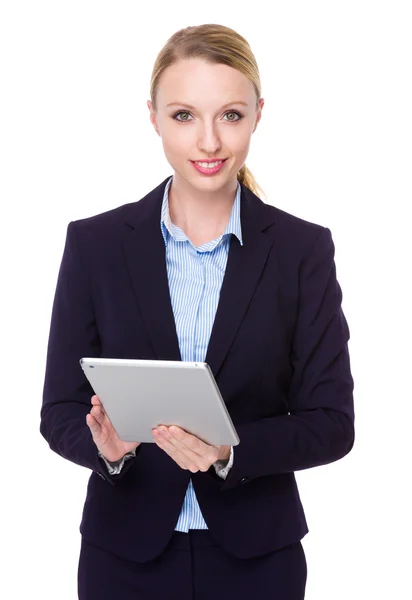 Young caucasian businesswoman in business suit — Stock Photo, Image