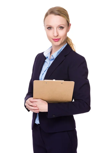 Young caucasian businesswoman in business suit — Stock Photo, Image