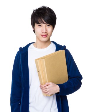 Mavi kazaklı Asya genç adam