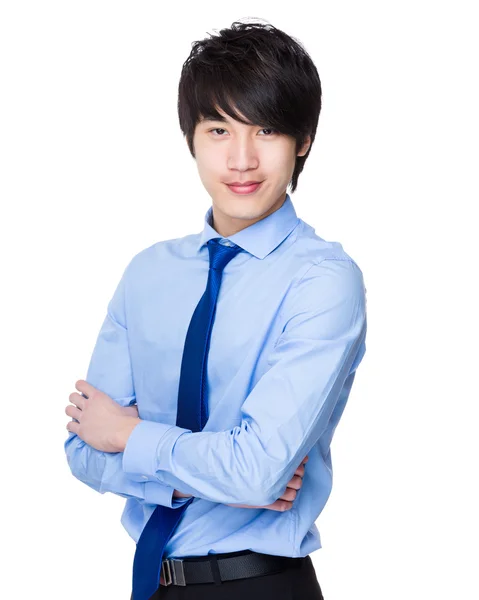 Jovem asiático homem de negócios em camisa azul — Fotografia de Stock