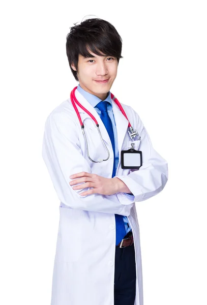 Азіатський лікар чоловічої статі в білому пальто — стокове фото