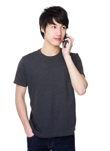 Asian young man in grey t-shirt — Stock Photo, Image