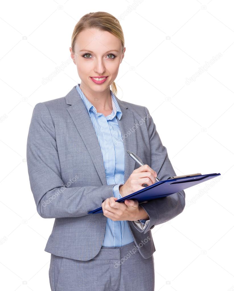 Young caucasian businesswoman in business suit