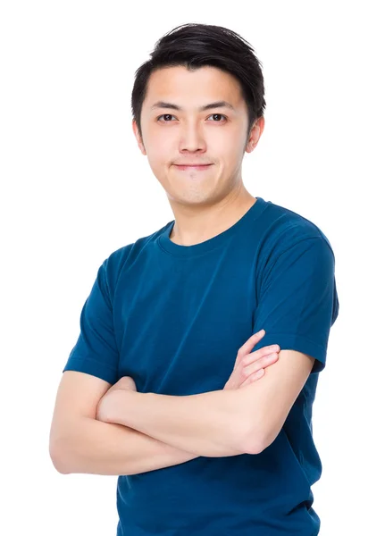 Asiático jovem homem em azul t-shirt — Fotografia de Stock