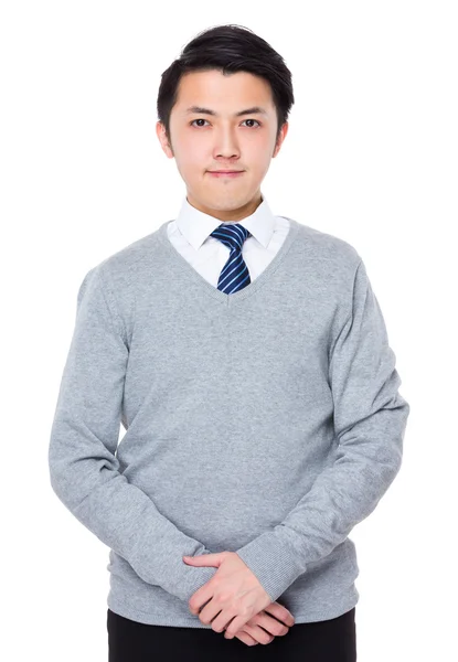 Fiatal ázsiai üzletember szürke pulóver — Stock Fotó