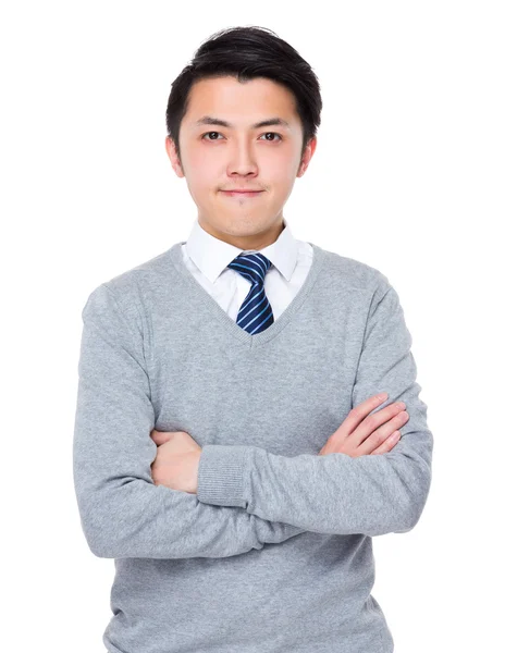 Young asian businessman in grey sweater — Stock Photo, Image