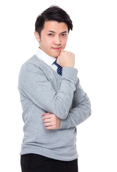 Joven asiático hombre de negocios en gris suéter — Foto de Stock