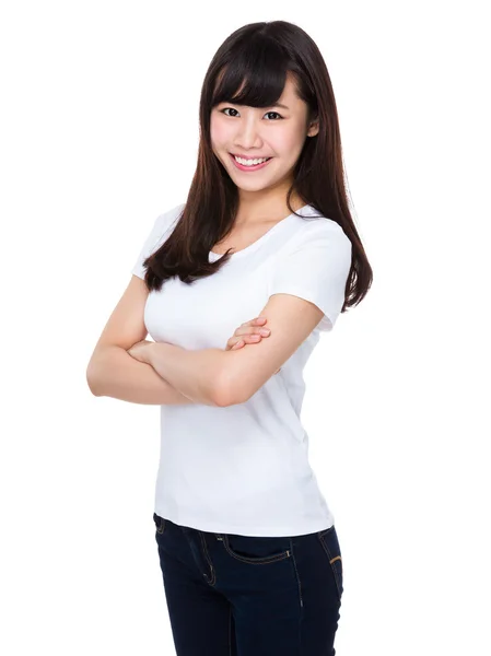 Asijské mladá žena v bílé tričko — Stock fotografie
