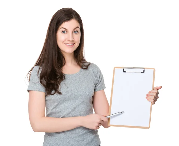 Caucasian young woman in grey t-shirt — Stock Photo, Image