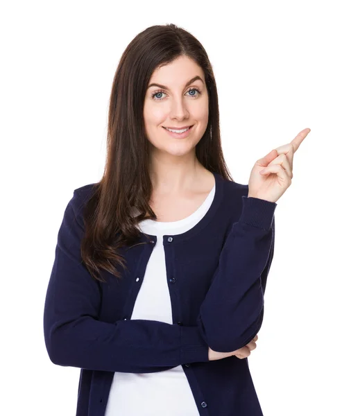 Caucasian young woman in blue cardigan — Stock Photo, Image