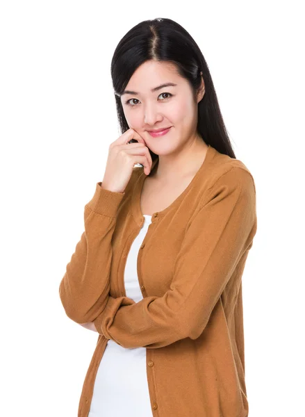 Asian young woman in brown cardigan — Stock Photo, Image