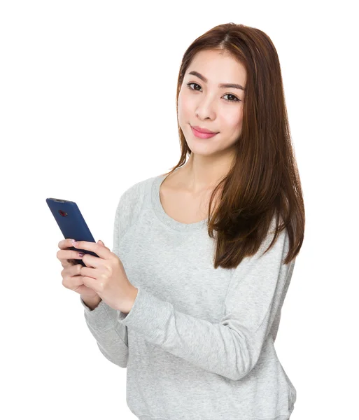 Asian young woman in grey sweater — Stock Photo, Image