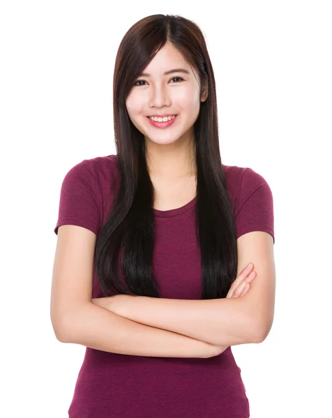 Aziatische jonge vrouw in de rode t-shirt — Stockfoto