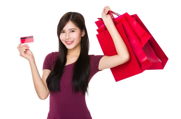 Asiática joven mujer en rojo camiseta — Foto de Stock