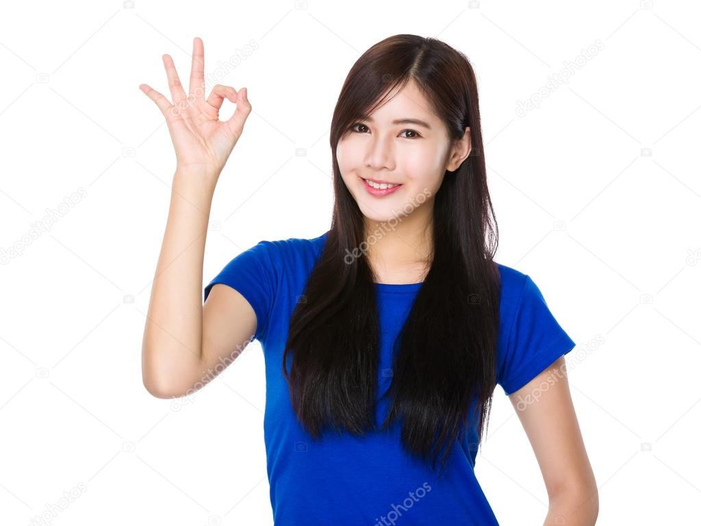 Asian young woman in blue t-shirt