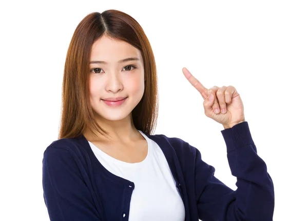 Aziatische jonge vrouw in blauwe vest — Stockfoto