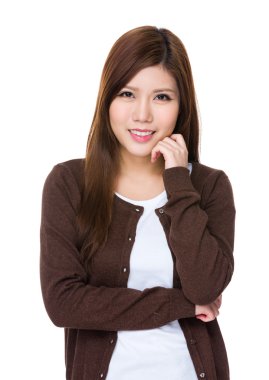 Asya genç kadın kahverengi hırka