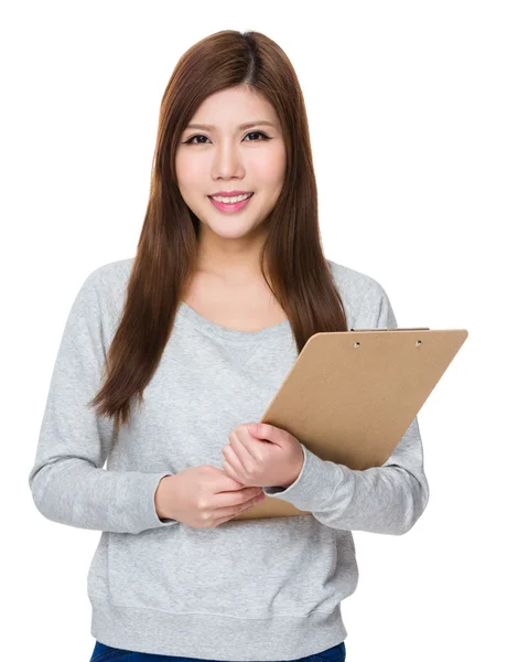 Asian young woman in grey sweater — Stock Photo, Image