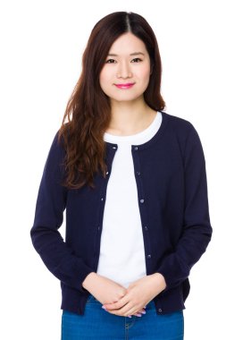 Asya genç kadın mavi hırka