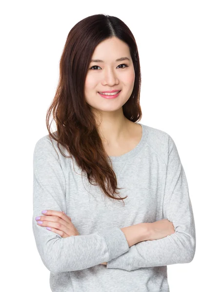 Asian young woman in grey sweater — Stock Photo, Image