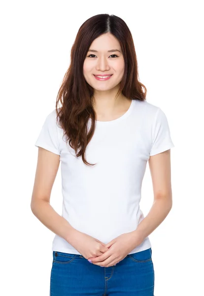 Asian young woman in white t-shirt — Stock Photo, Image