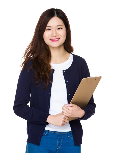 Asiática jovem mulher em azul cardigan — Fotografia de Stock