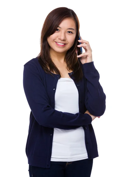 Asian young woman in blue cardigan — Stock Photo, Image