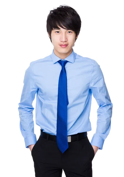 Asian young businessman in blue shirt — Stock Photo, Image