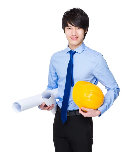 Construction engineer with blue print — Stock Photo, Image