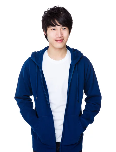 Asian young man in blue sweater — Stock Photo, Image