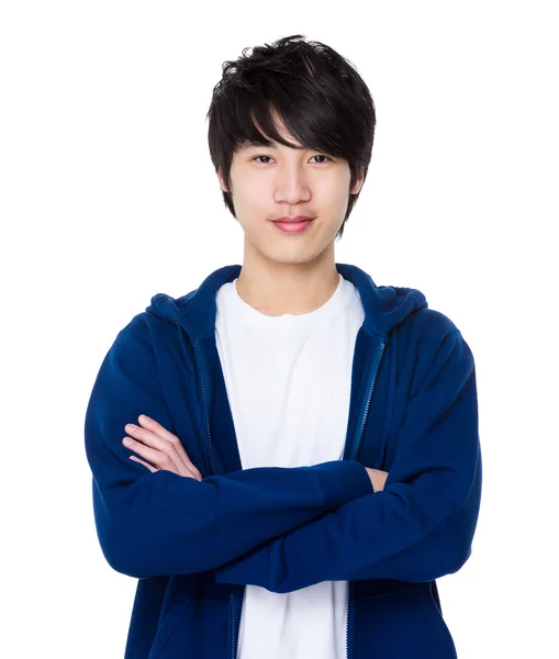 Ασιατικές νεαρός άνδρας στο μπλε πουλόβερ — Φωτογραφία Αρχείου