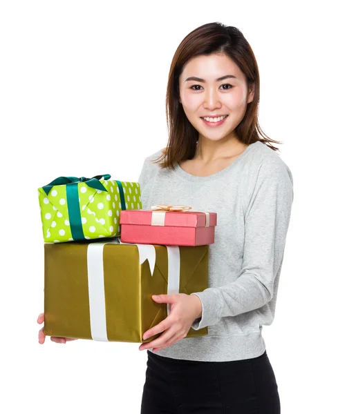 Asian young woman in grey sweater — Stock Photo, Image