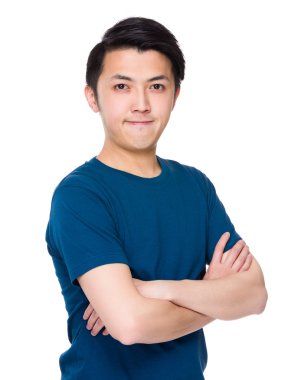 Mavi t-shirt Asya genç adam