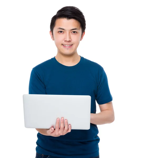 Asian young man in blue t-shirt — Stock Photo, Image