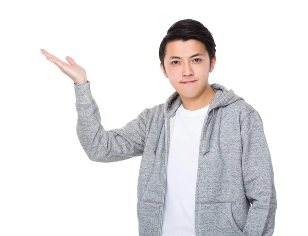 Asian young man in grey sweater — Stock Photo, Image