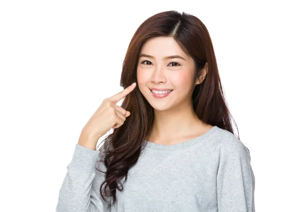 Asian young woman in grey sweater — Stock Photo, Image