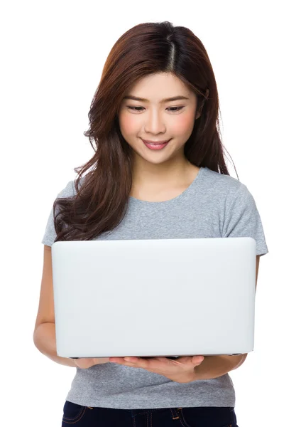 Asian young woman in grey t-shirt — Stock Photo, Image