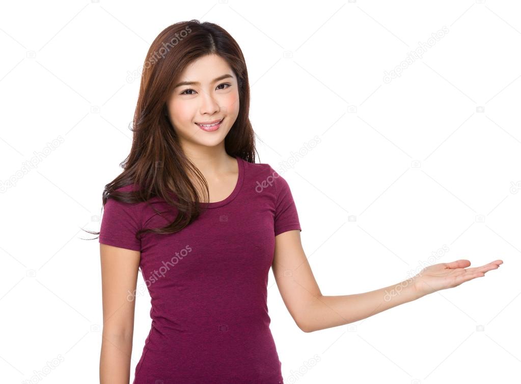 Asian young woman in red t-shirt