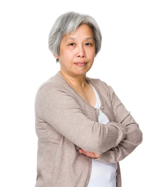 Azjatycki staruszka w beżowy sweter — Zdjęcie stockowe