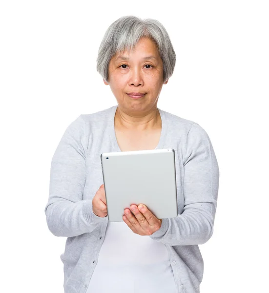 Asian old woman in grey cardigan — Stock Photo, Image