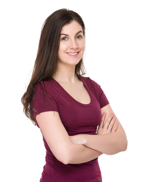 Kaukasiska ung kvinna i röd t-shirt — Stockfoto
