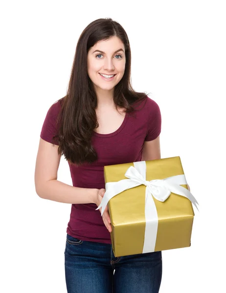 Caucasian young woman in red t-shirt — Stock Photo, Image